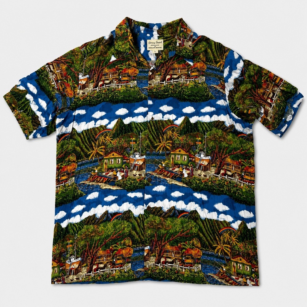 Guy Buffet By Reyn Spooner Mens XXL Hawaiian Shirt Blue Aloha Rayon Camp USA